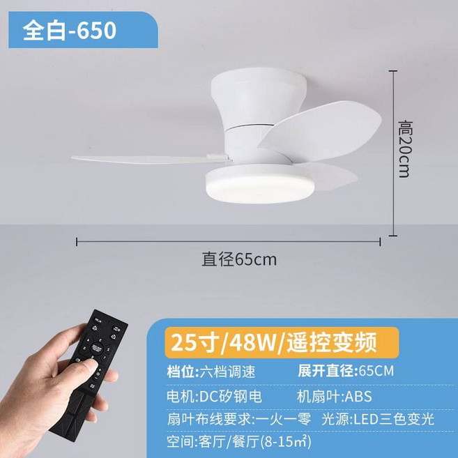 실링팬 조명 일체형 거실 침실 식당 저소음 천장형 선풍기 등기구, 특별 가격 65cm 절단 백색 적외선 6 단 주파수 변