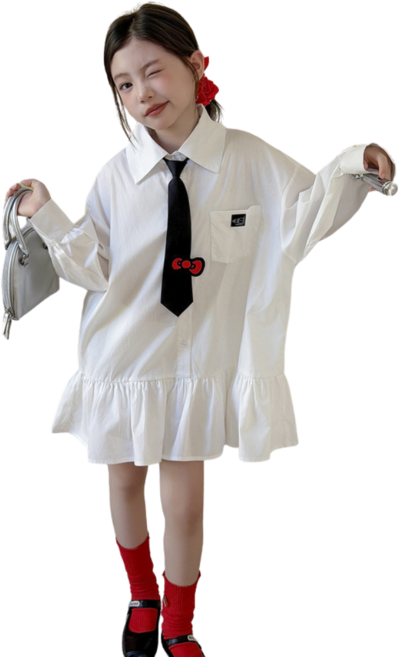 삐삐네옷가게 스쿨 감성 화이트 셔츠 오버핏 원피스