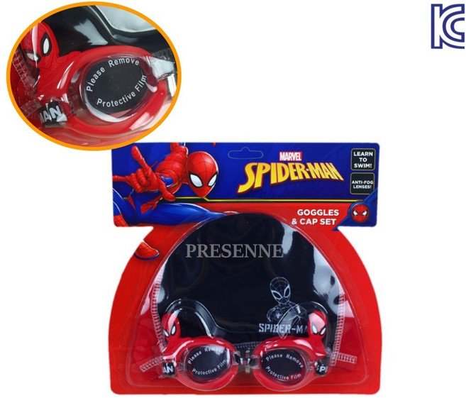 스파이더맨 아동 수경 수영모세트 캐릭터 물안경, 1개