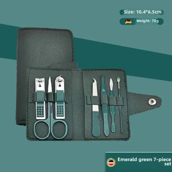 휴대용 가죽 케이스와 나노 네일 파일이 포함된 1/4개/세트 매니큐어 세트 - 케어용 손톱 및 발톱깎이, 06 dark green-7pcs