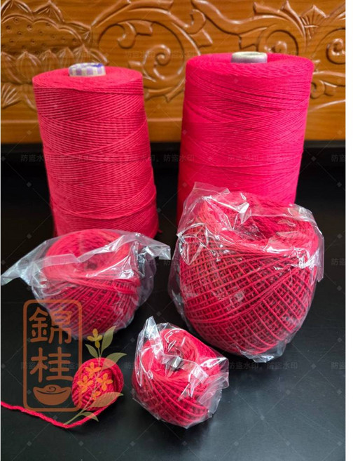 錦桂 紅紗線 棉紗線 綁蓮花 綁金紙 姻緣線 香包線 編織 手工藝 串珠 棉線, 1個, 大款, 紅, 大款