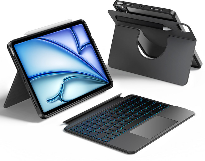 HOU 아이패드 세로 가로 매직키보드 펜슬 수납 아이패드 프로11인치 M4 13인치 에어 6/5/4세대 M2 10.9 11인치 13인치 트랙패드 백라이트 한글 키보드 케이스, 블랙, 프로3/4/5/6 12.9 프로M4 에어M2M3 13