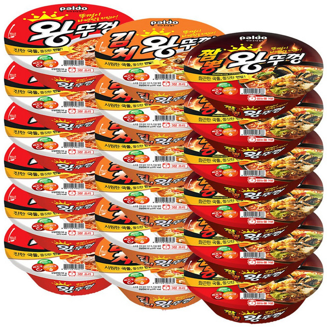 팔도 110g 왕뚜껑 오리지날 6입+김치왕뚜껑 6입+짬뽕왕뚜껑 6입, 1박스