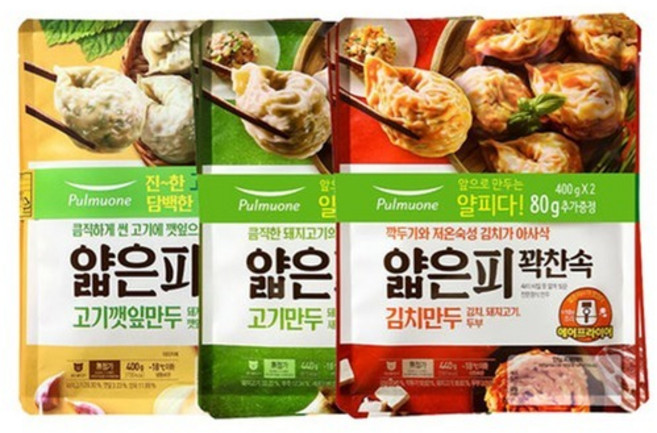 풀무원 얇은피 만두 고기2봉+김치2봉+고기깻잎2봉 저녁 메뉴 간식 간단한 간편조리 편의점, 풀무원 얇은피만두 고기2봉+김치2봉+고기깻잎2봉, 400g, 1개