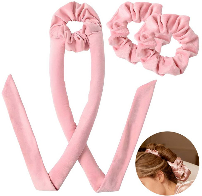 루베이 수면용 무열 헤어롤 세트 벨벳 소재 웨이브 여신펌 자연웨이브 볼륨컬 데일리/셀프 웨이브, 1개, 핑크색