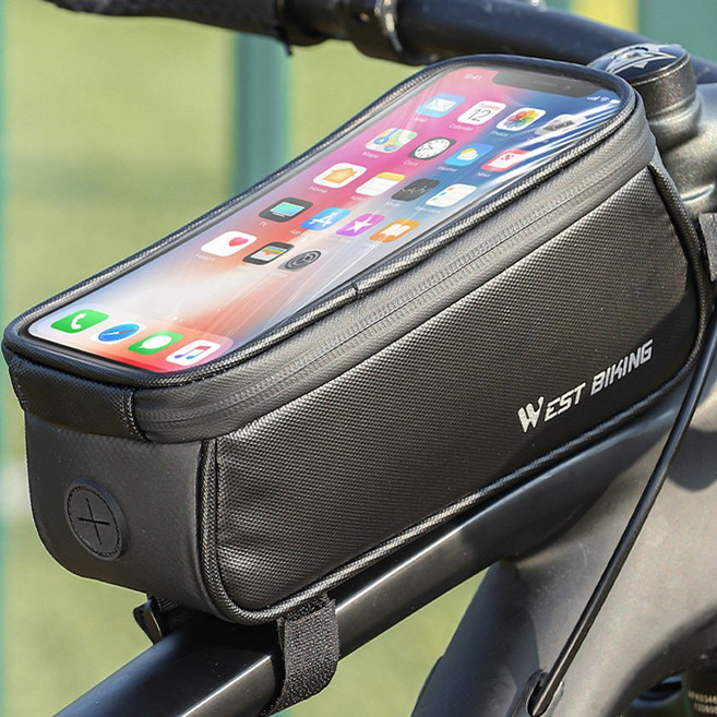 시그니처베이지 웨스트바이킹 로드 자전거 프레임 핸드폰 거치대 가방 YPZ315, 블랙, 1개