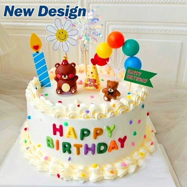 민아르 모형케이크 스마일 곰돌이 교회 요양원 생일상 화이트, 스마일곰돌이