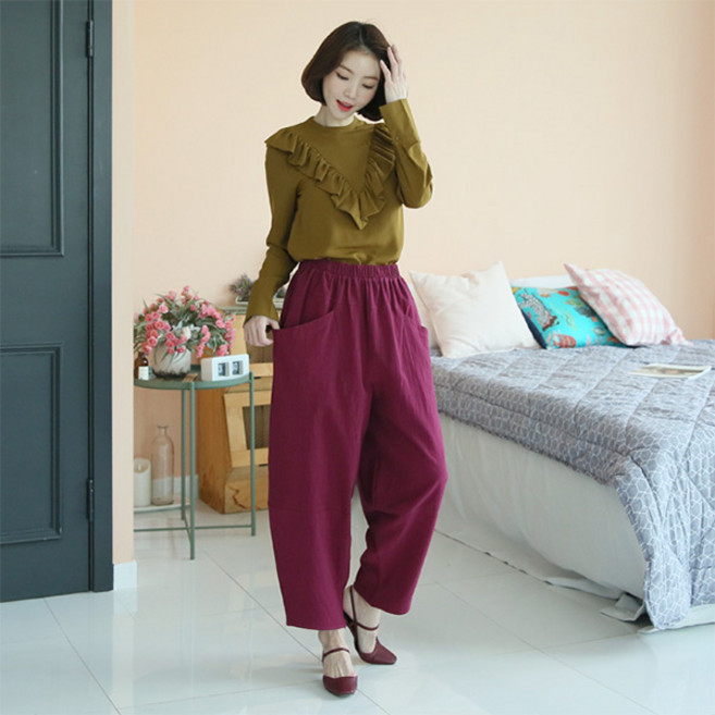 조화e 시원한소재감 하램팬츠 절바지 마약바지 항아리바지 밴딩팬츠 와이드팬츠 편한바지