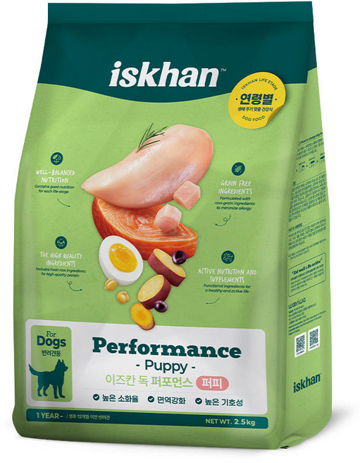 이즈칸 독 퍼포먼스 퍼피 건식사료, 닭, 2.5kg, 1개