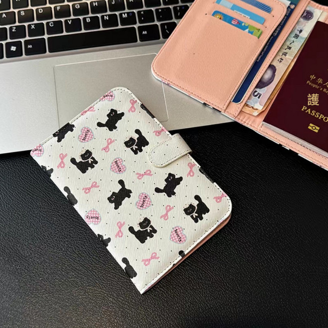 可愛碎花小貓護照夾便攜多功能證件保護套旅行機票證件實用收納包