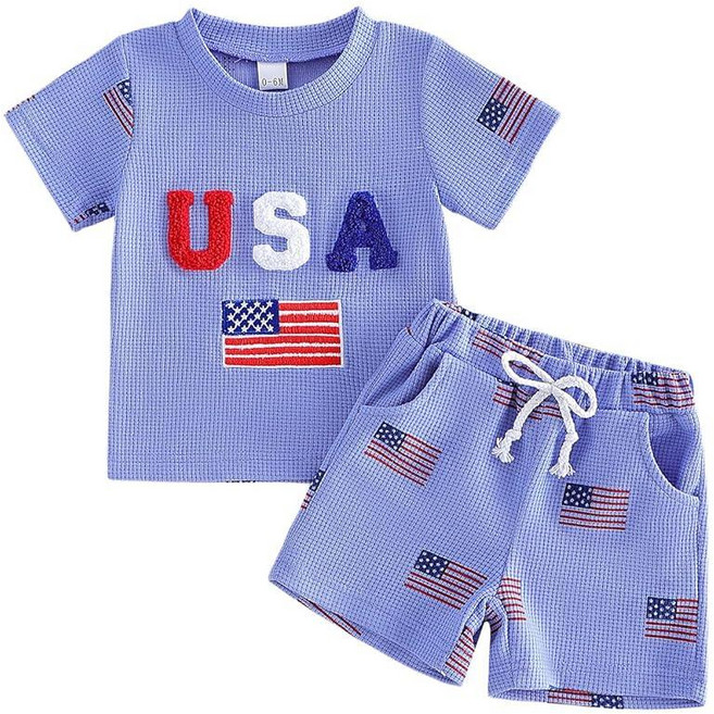 FYBITBO Baby Boy 4th/Fourth of July Outfit Toddler Usa Shirt American Flag Shorts 4th of July Summ, American Flag Blue