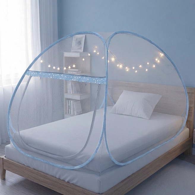 쉬핑 침대 접이식모기장 텐트 원터치 사각 1인용 방충망, 블루