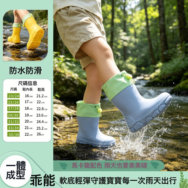 VANLUEE 兒童束口雨靴輕便可愛男童女童寶寶雨天穿雨鞋 戶外 防水防滑, 1個, 短束口天空藍29/30碼鞋內長19釐米:如圖