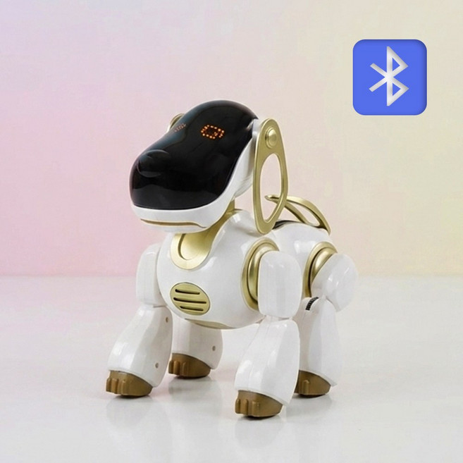 AI 인공지능 반려로봇 로봇강아지 제로미 시즌2 학습콘텐츠내장 음성 인식 로봇 장난감 [블루투스 스피커 기능 추가 버전], 1개, 화이트+골드