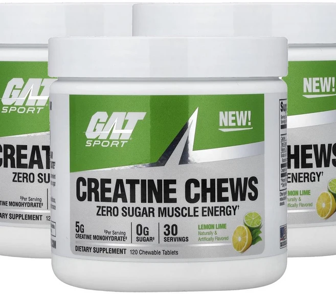 GAT 스포츠 크레아틴 츄 레몬 라임 Sport Creatine Chews Lemon Lime 120정, 3개 - 쿠팡