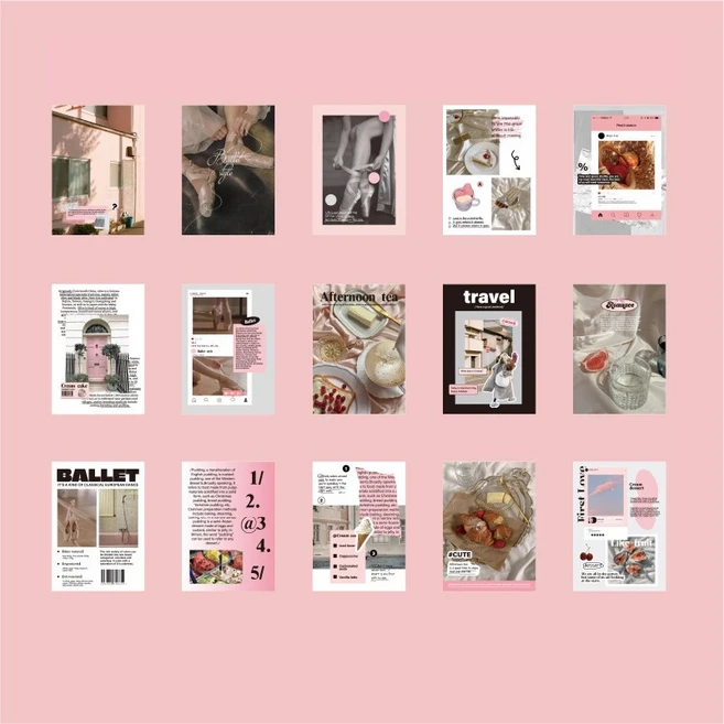올리브파티 빈티지 감성 포토 배경지 엽서 60매 포토북 세트, 핑크, 1세트 - 쿠팡