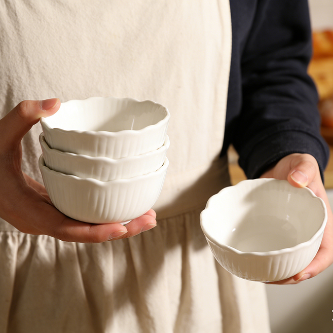 BLOWFISHFUGU 꽃잎 밥그릇 밥그릇국그릇세트 디저트보울 밥그릇국그릇세트 280ML, 4개, 화이트