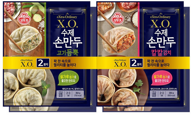 오뚜기 XO 수제손만두 고기듬뿍 364g 2봉 + 칼칼김치김치 364g 2봉, 1개