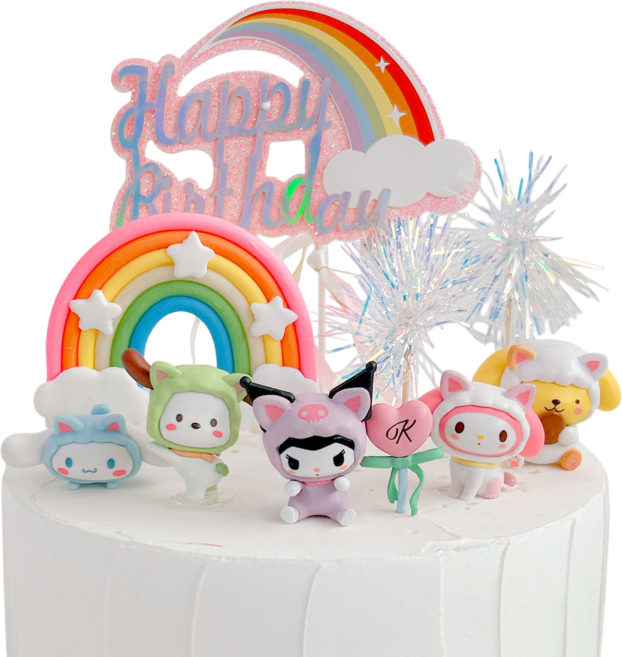 (고양이 레인보우 산리오) 피규어 케이크토퍼 세트 생일 파티 케이크데코 장식, 1개