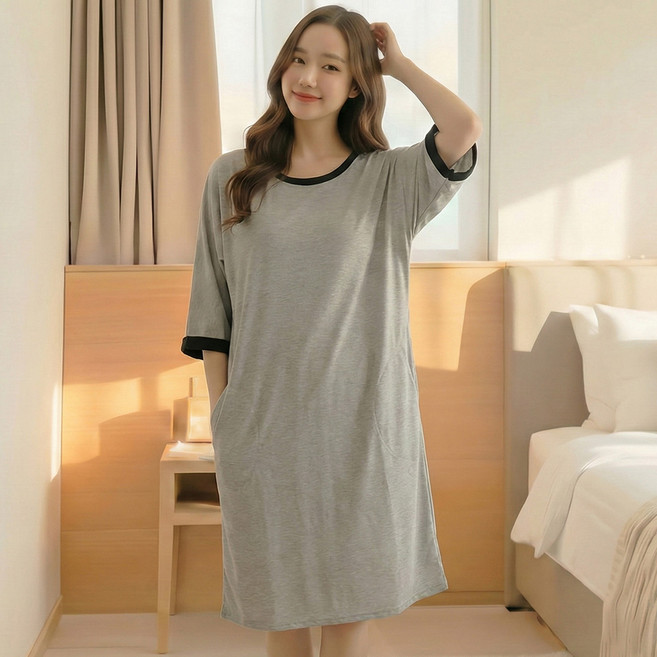 로리돌스 베이직 그레이 원피스 홈웨어 오버핏 잠옷