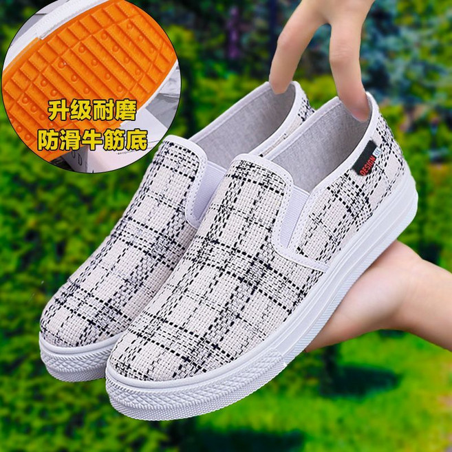 春季透氣帆布鞋時尚厚底休閒耐磨板鞋懶人防滑老北京布鞋