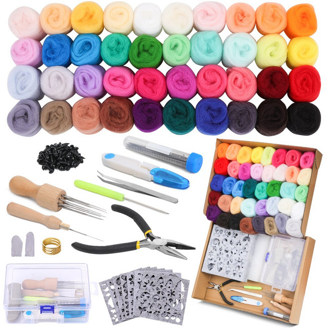 초급 양모세트 40색 양모 DIY 펠트 양모펠트 도구 펠트 세트 양모 펠트 니들 펠트 세트 입문용, 1개