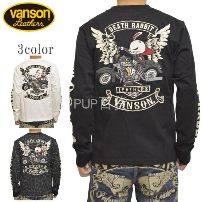 VANSON 무장전선 TFOA 자수 악마 복고풍 오토바이 라이더 순면 긴팔 티셔츠