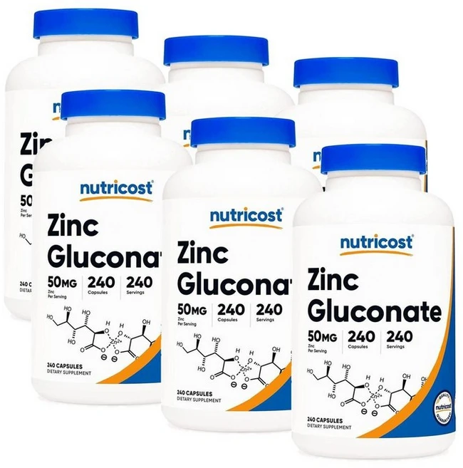 뉴트리코스트 글루콘산 아연 징크 50mg 캡슐 Nutricost Zinc Gluconate, 240정, 6개 - 쿠팡