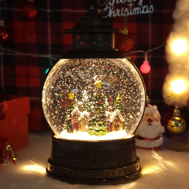 크리스마스 오르골 워터볼 크리스마스랜턴 스노우볼 무드등 눈내리는 산타마을 크리스마스소품, 9) 액자 엔틱 마을