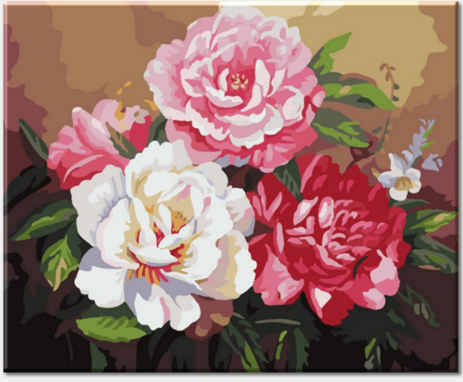 모모픽스페인팅 DIY 명화 그리기 세트 40 x 50 cm, 모란꽃 네송이, 1개