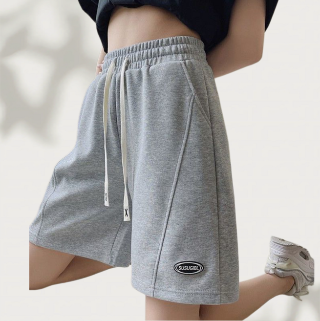 Makone 여성 베이직 캐주얼 트레이닝 반바지 맨투맨 와이드 5부 바지 러닝 스포츠 팬츠