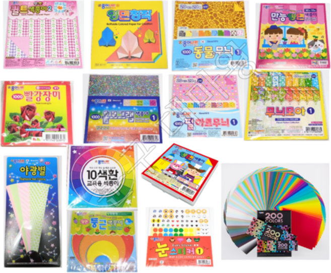 무늬색종이 학 별접기 모아 펄하트 금은홀로그램 레인보우 케이스색종이 한지 양면 100매 400매 꽃모빌 스티커색종이, 43)행운의 별접기