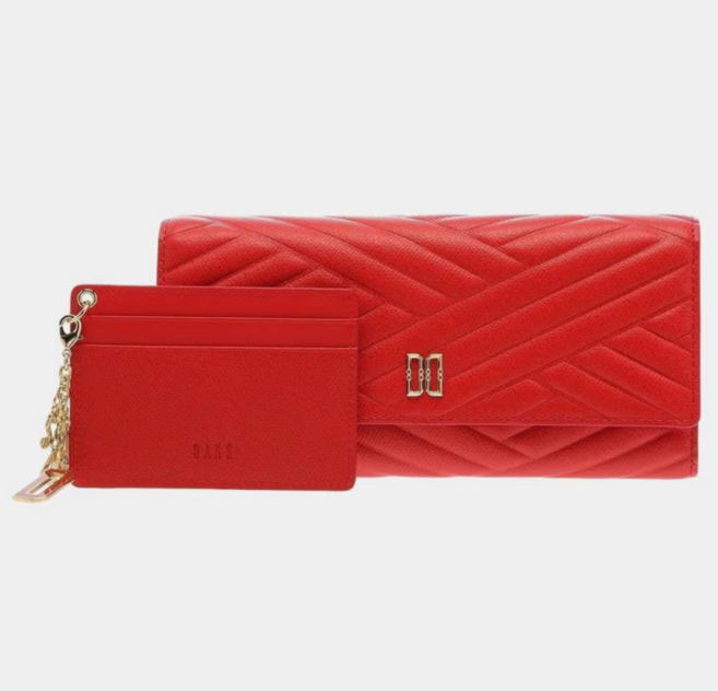 닥스 레드 칼라일 엠보 가죽 골드DD 3단 장지갑 [선물포장]