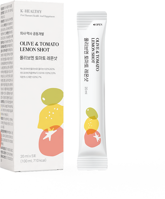 케이헬시 올리브 토마토 레몬 샷 엑스트라 버진 등급 지중해 올리브유 레몬 스틱 올토레, 5개, 20ml