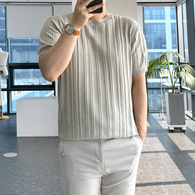 룩플레인 세련된 냉감 원단 파츠 디테일 여름 반팔 니트 3color