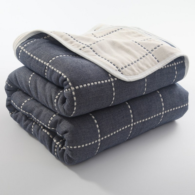 양면 순면거즈 6겹 홑이불 침대스프레드 순면 여름이불 낮잠이불 린넨차렵이불, 체크 그레이