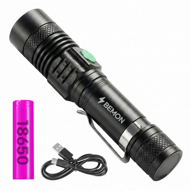 82g 가벼운 초강력 LED 손전등 충전식 휴대용 후레쉬 괴물 써치라이트, 1개, 블랙