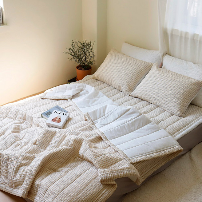 여름철 쾌적하고 시원한 깅엄체크 순면 시어서커 침구세트