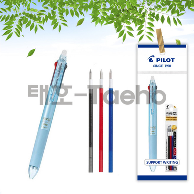 파이롯트 지워지는 볼펜 프릭션 3색 0.38mm 1개+리필심 흑+청+적 세트, 1세트, 0.38 파스텔블루 1개+리필심 흑색+청색+적색