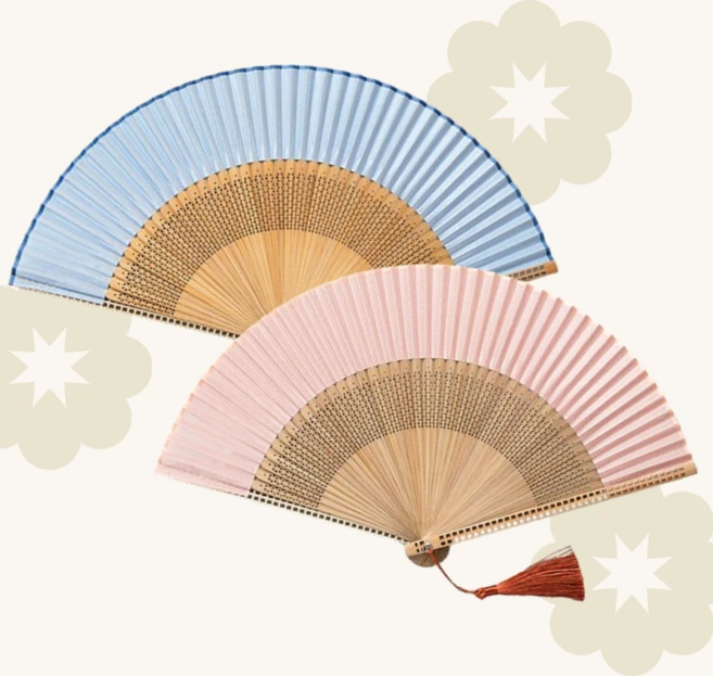 오디너리아틀리에 비비드 합죽선 부채 대나무 무지 접이식 너슬, 1세트, 핑크+블루 - 쿠팡