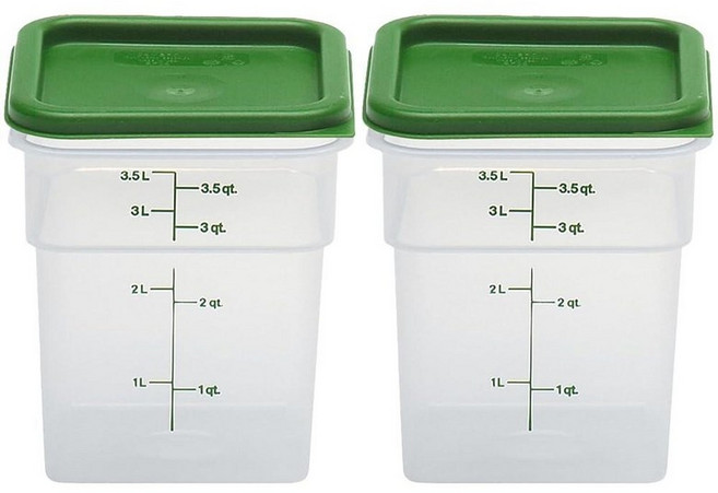 Cambro 뚜껑이 있는 식품 보관 용기 (전자레인지 사용 가능 및 BPA 프리) - 2팩 그린 클래식 시리즈 스퀘어 3.8L(4쿼트) 음식 준비를 위한 상업용 등급 (반투명), 4 QT + Lid