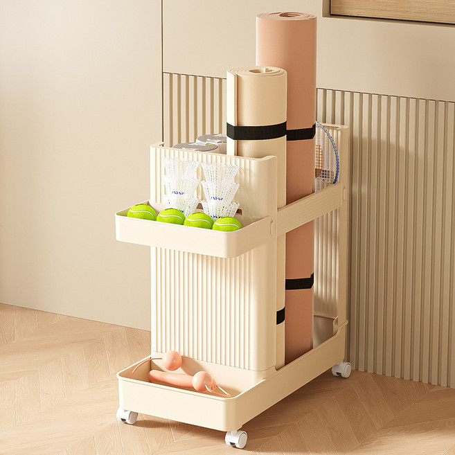 예스원 피트니스 운동용품 수납 트롤리 2단 50 x 26.7 x 55 cm, 베이지1