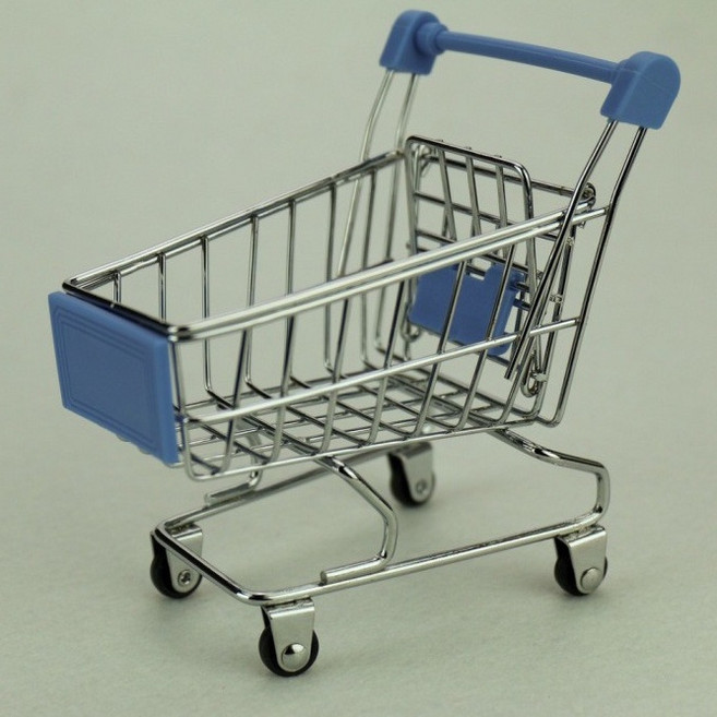 【MyWa】食玩扭蛋公仔系列 袖珍迷你推車 購物車 微縮小物 可愛 收藏 盲包 購物籃 盒玩家具 扭蛋, 1個, 淺藍手把