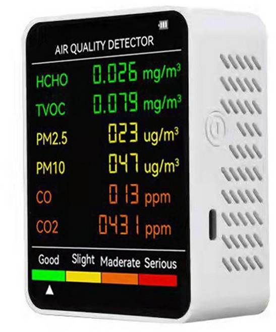 6 인 1 포름알데히드 모니터 검출기 공기질 TVOC PM10 품질 HCHO 테스터 PM2.5 홈 CO2 오피스 공기 CO, White, 01 White, White