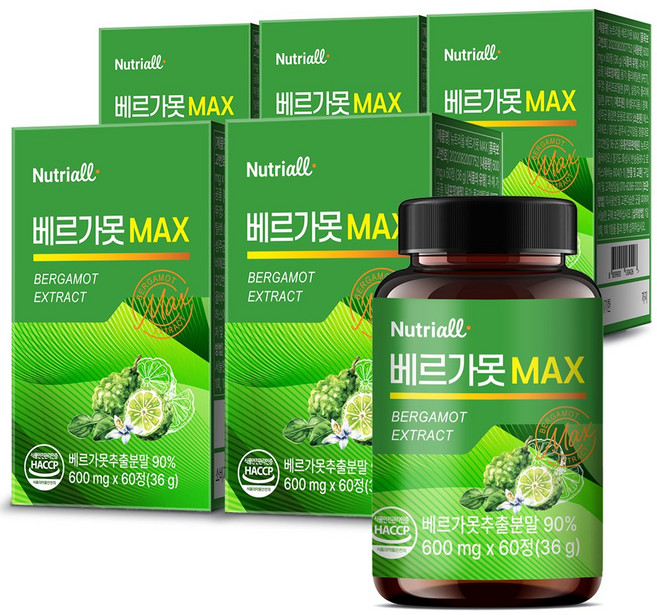 뉴트리올 베르가못 MAX 100% 정품 HACCP 식악처인증, 5개, 60정