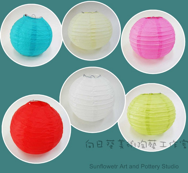 向日葵 紙燈籠 圓形燈籠, 1個, 12吋(30CM)燈籠,白色, 白色