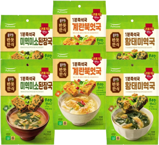 [풀무원]간편국 30입세트 모음 된장국10개+미역국10개+북엇국10개, 1세트, 6g