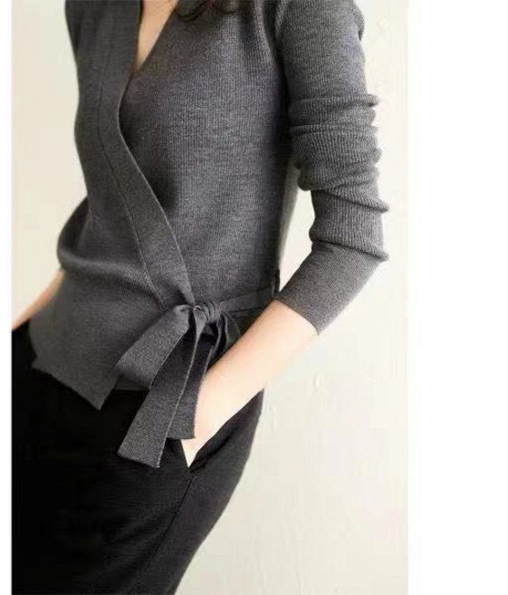 영메이 YM23256 여성 가을 겨울 브이넥 랩 슬림 니트