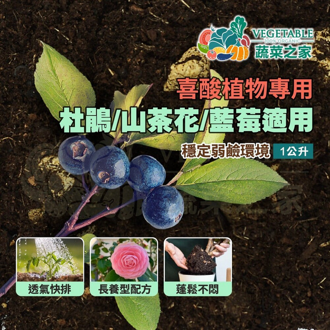 蔬菜之家 喜酸植物專用培養土 1公升 適用於杜鵑、山茶花、藍莓, 1個