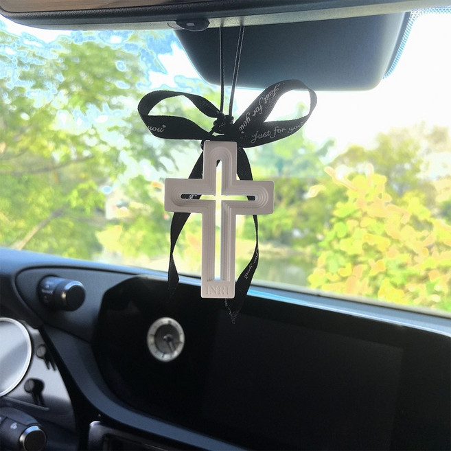 새로이 십자가 차량용 목걸이 우드 장식, 1개, 화이트